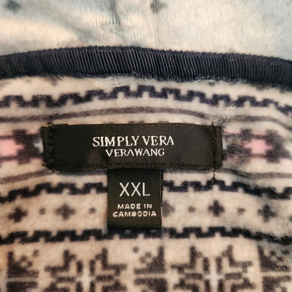 Simply Vera Vera Wang Velour Hoodie Pajama Top Fair Isle Size XXL - Picture 3 of 4